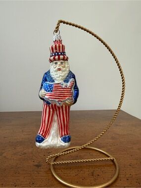 Slavic Treasures Glass Patriotic Uncle Sam Ornament in Red, White & Blue